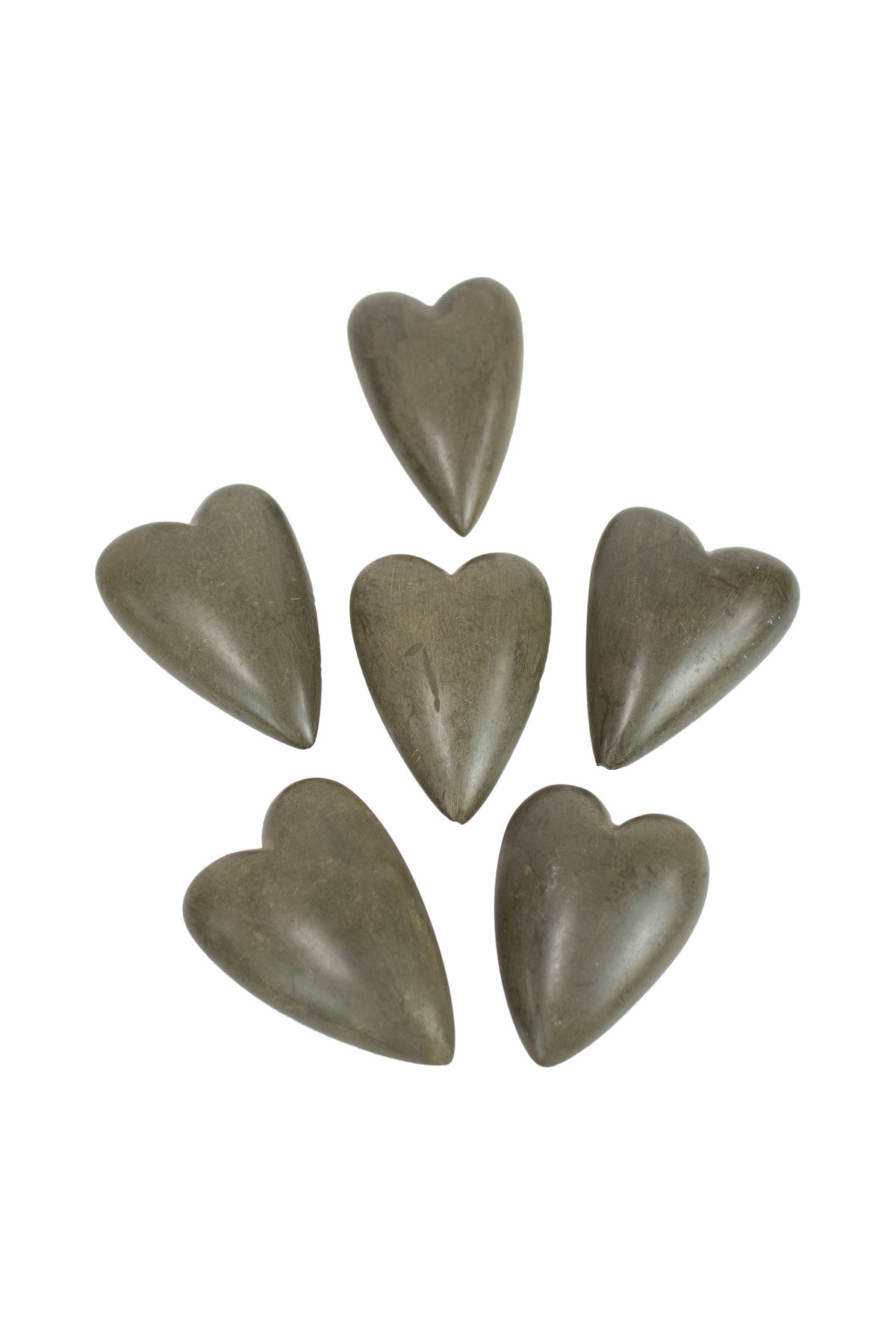 Set of Six Hand-Carved Stone Hearts - Grey