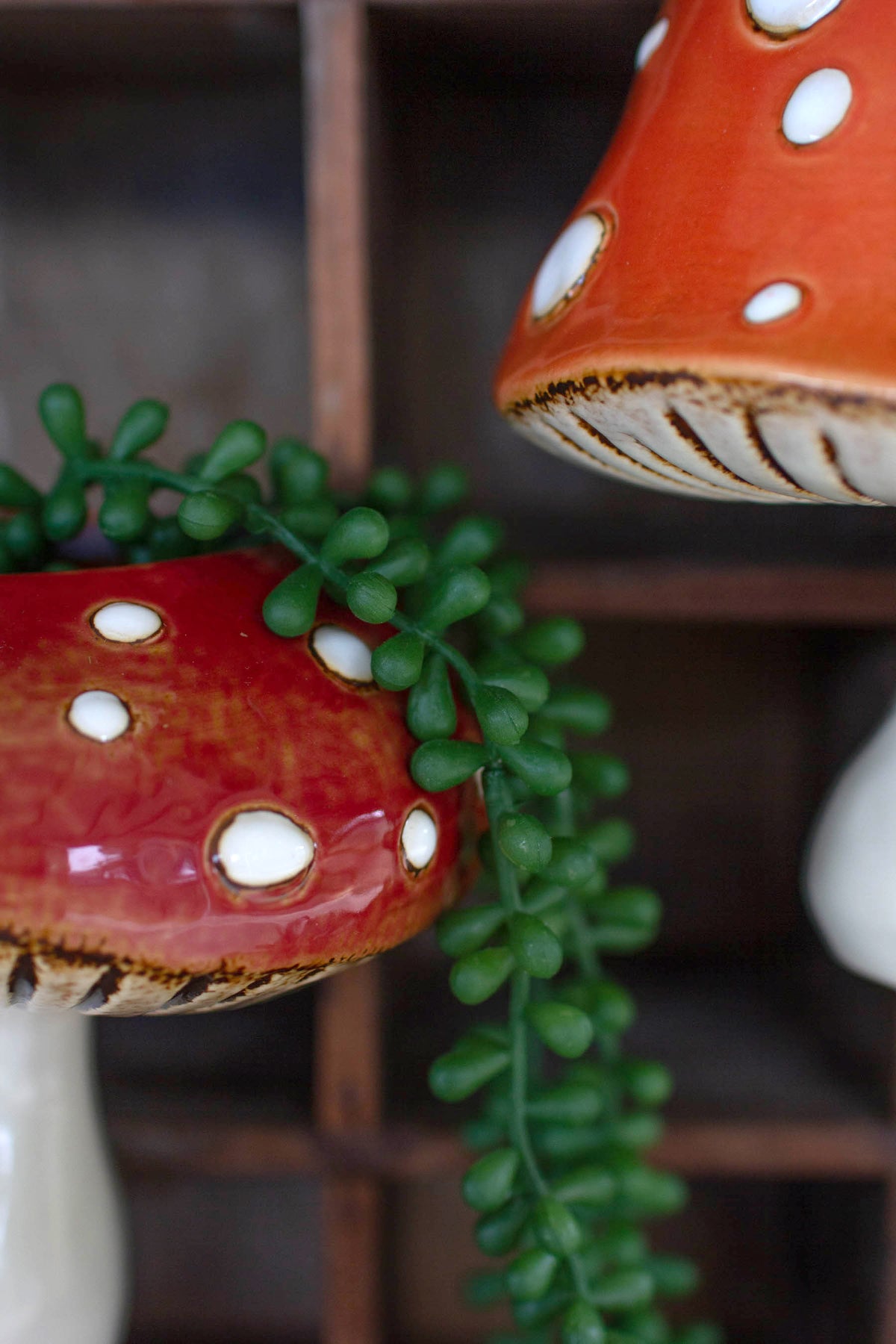 Set of Two Ceramic Toadstool Wall Planters