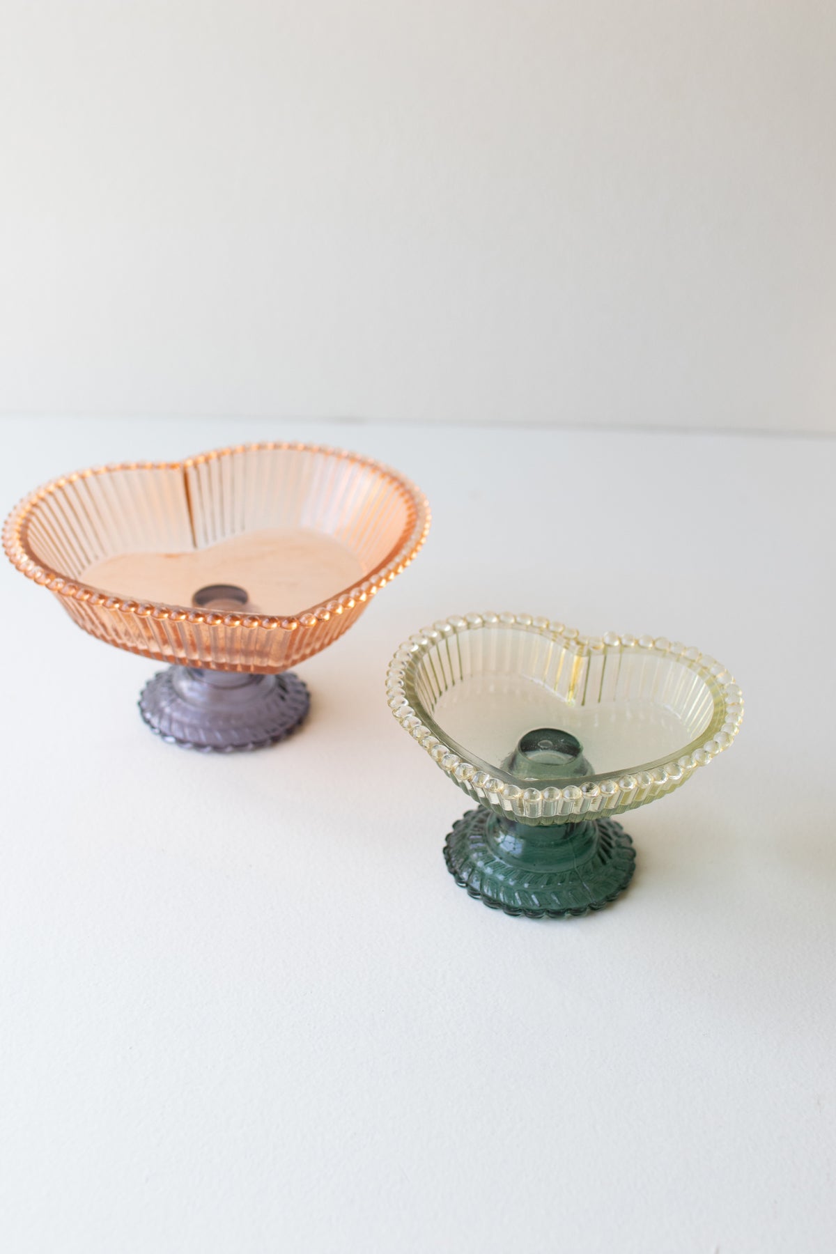 Set of Two Glass Heart Compotes