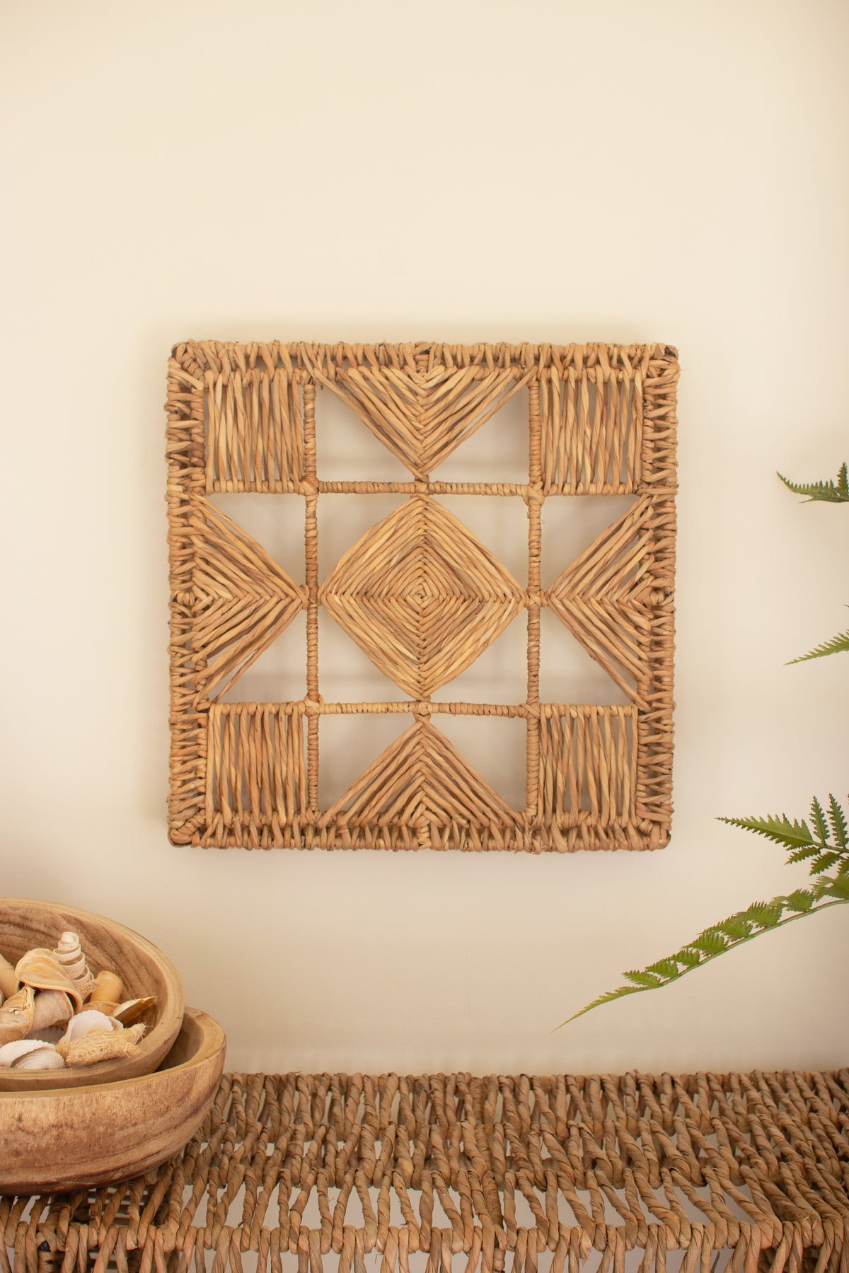 Set of Four Seagrass and Iron Quilt Pattern Wall Art
