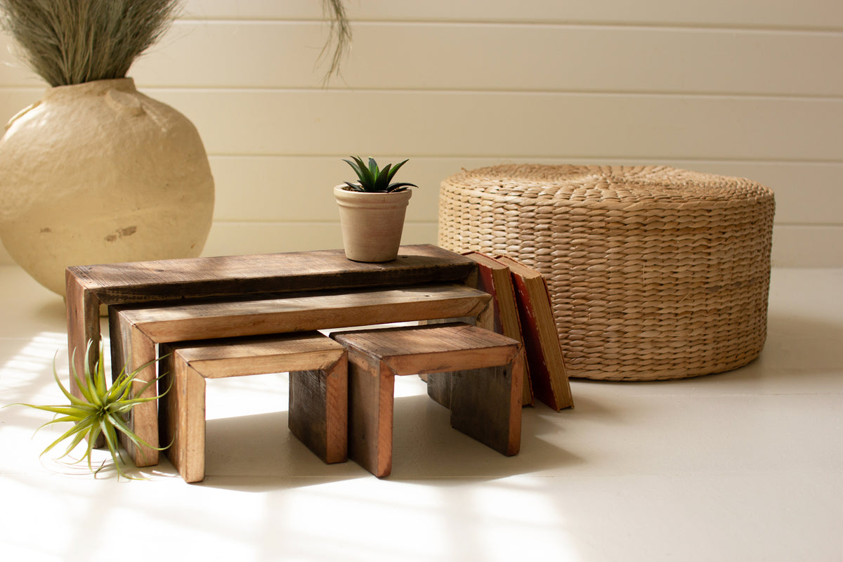 Set of Four Recycled Wood Nesting Rectangle Risers