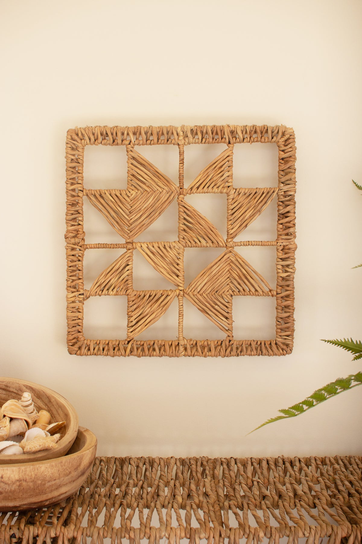 Set of Four Seagrass and Iron Quilt Pattern Wall Art