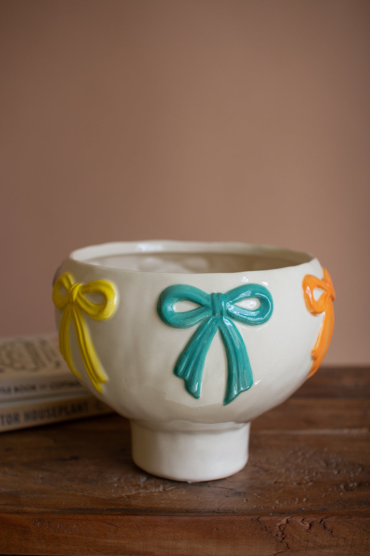 Ceramic Compote with Multi-Colored Bows