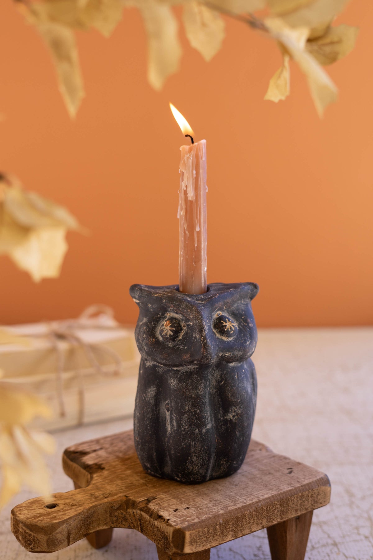 Clay Owl Taper Candle Holder