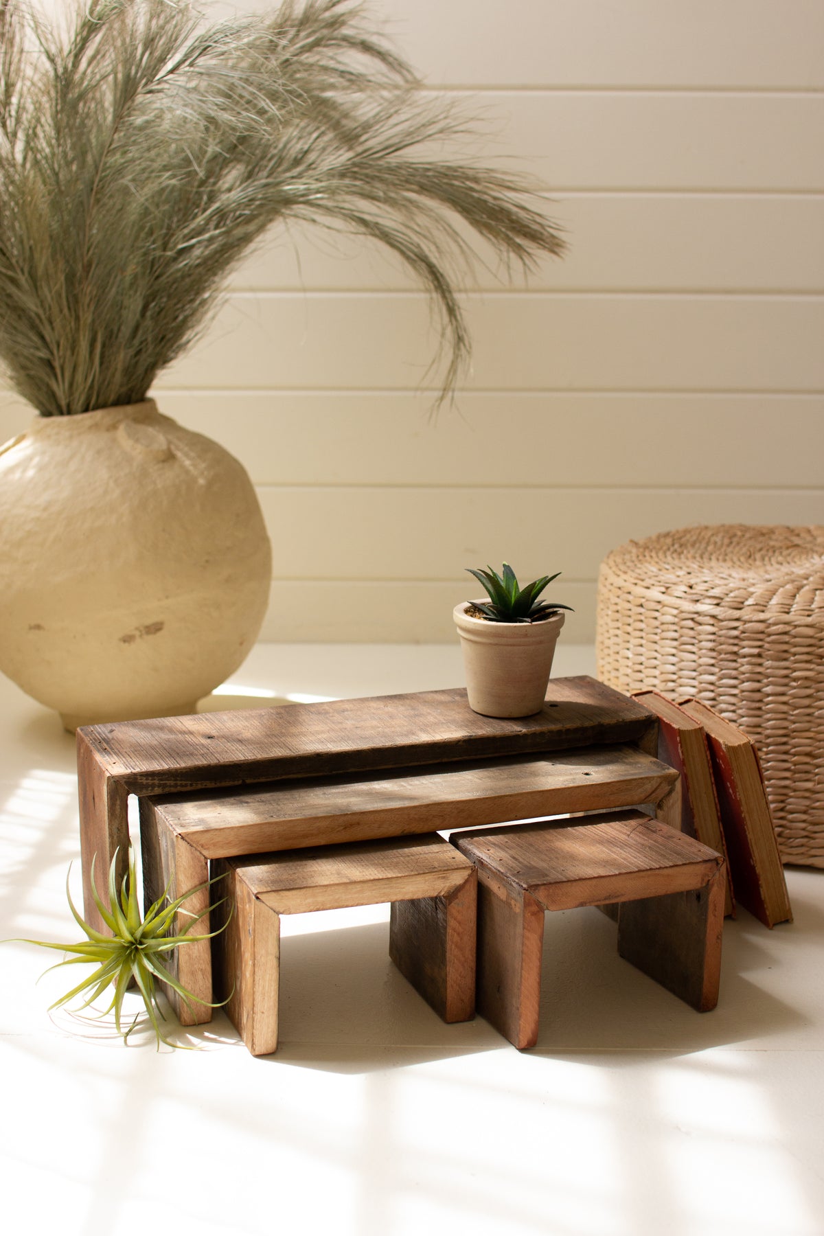 Set of Four Recycled Wood Nesting Rectangle Risers