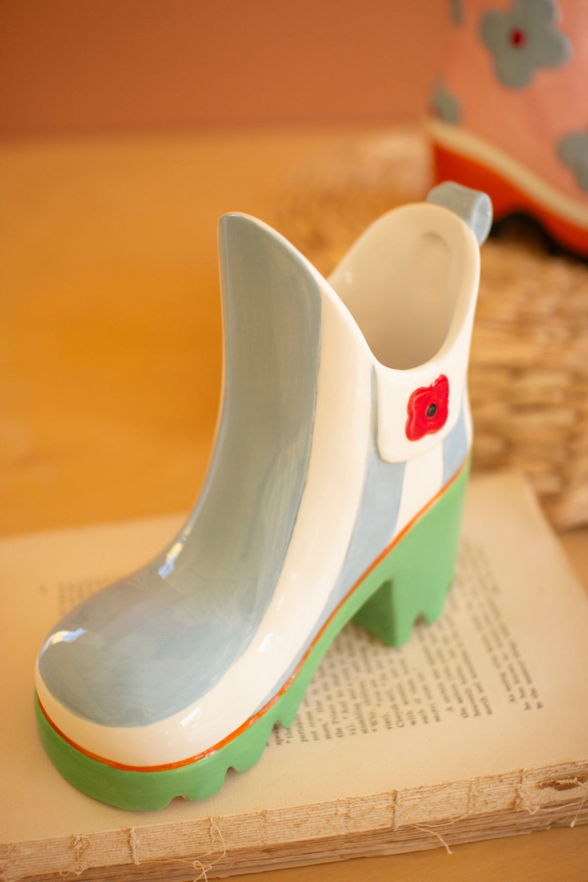 Set of Two Ceramic Colorful Rubber Boot Vases