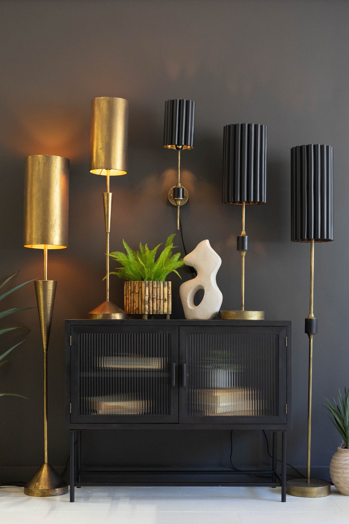 Antique Gold Floor Lamp with Metal Barrel Shade