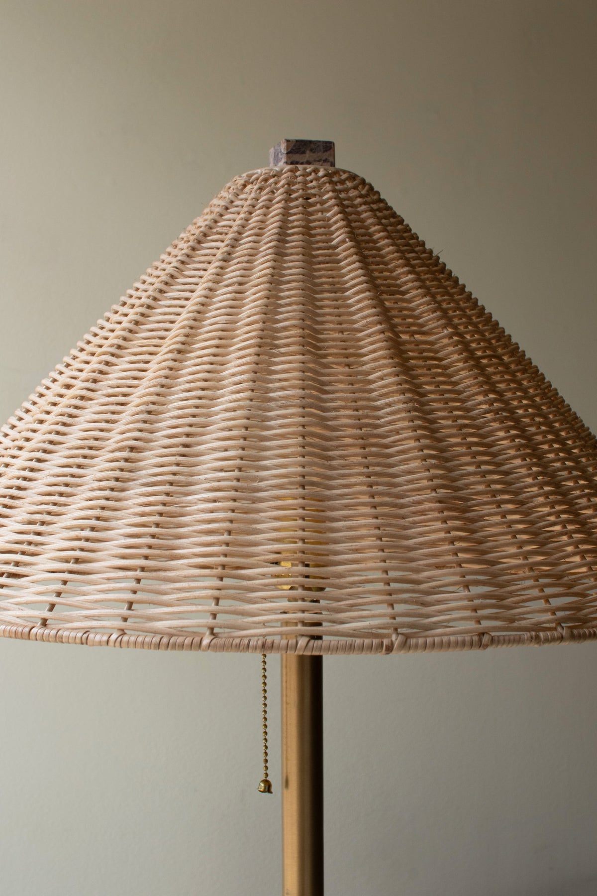 Floor Lamp with Red Marble Base and Rattan Shade