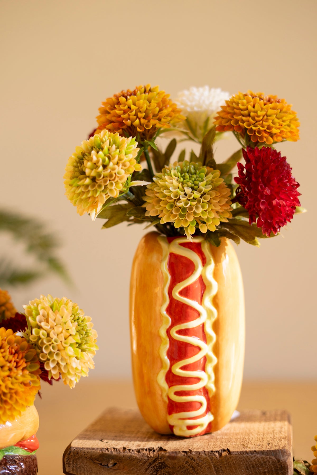 Set of Two Ceramic Hamburger and Hotdog Vases