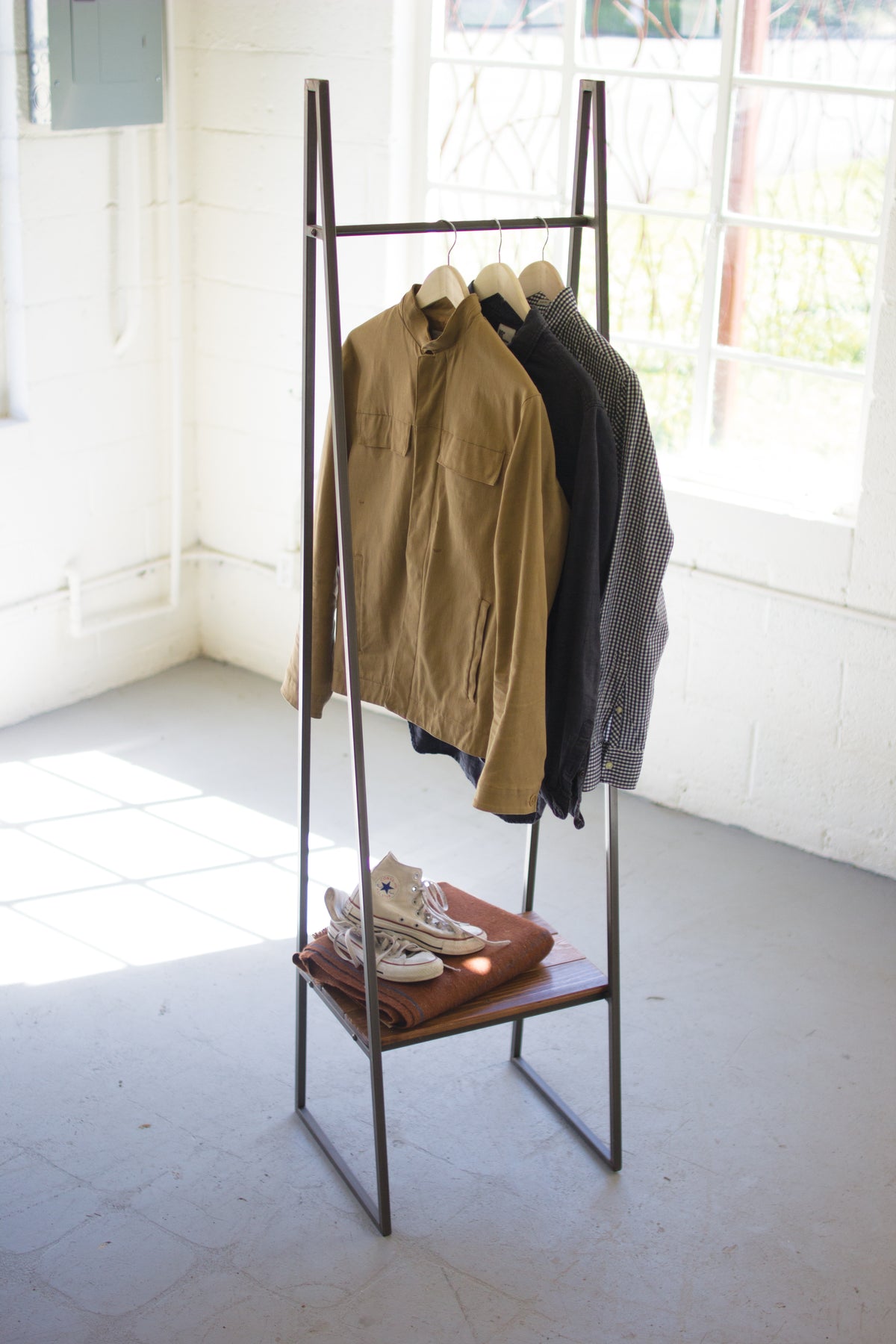 A-Frame Metal Rack with Lower Wood Shelf