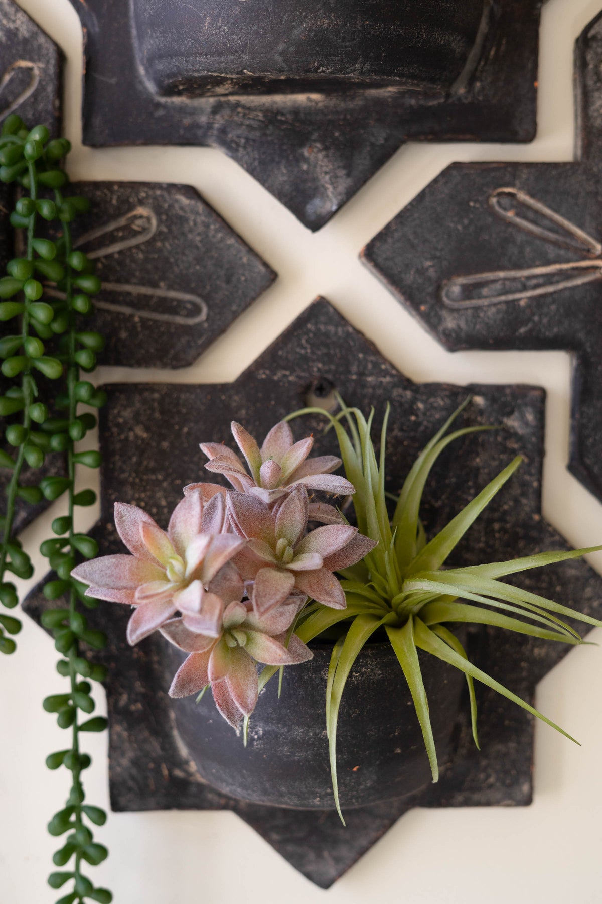 Set of Four Black-Wash Clay Wall Planters