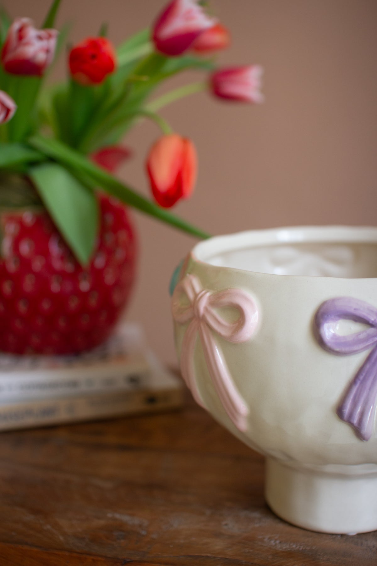 Ceramic Compote with Multi-Colored Bows