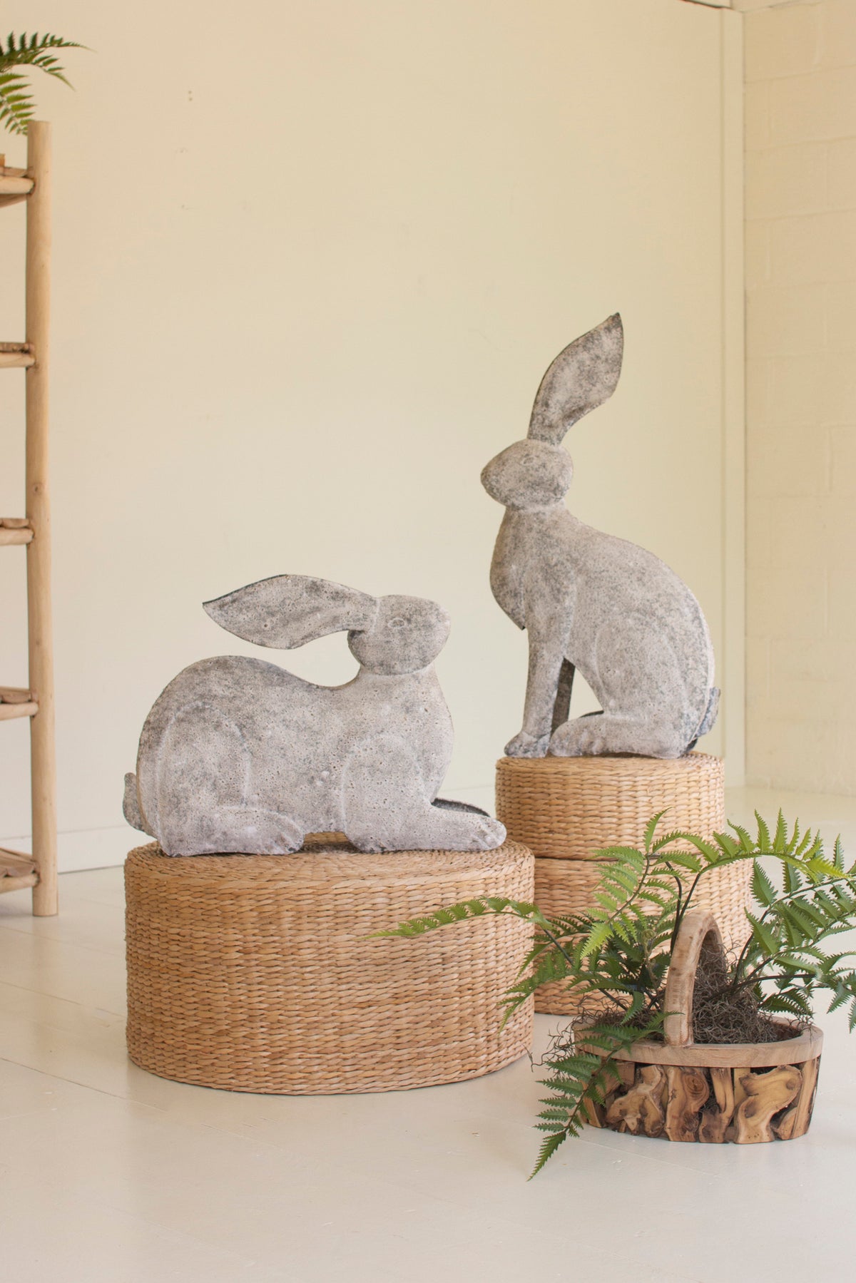 Set of Two Rustic Metal Rabbits
