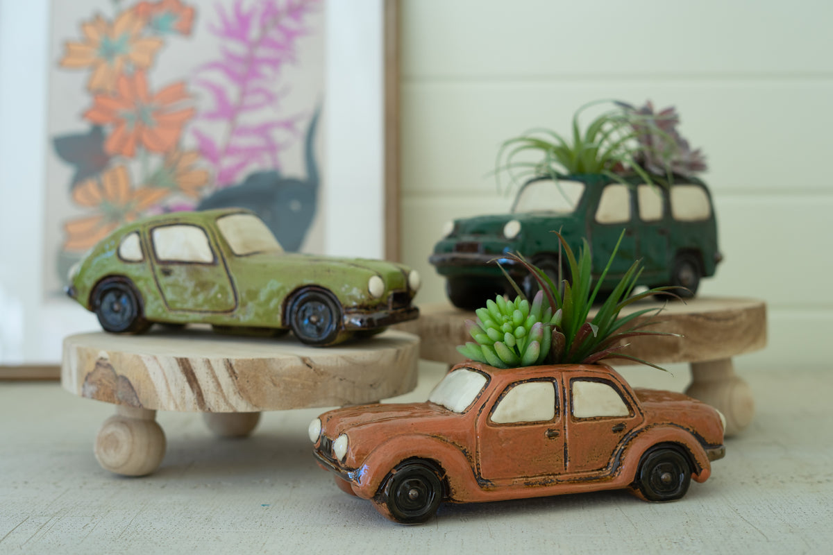 Set of Three Ceramic Cars Planters
