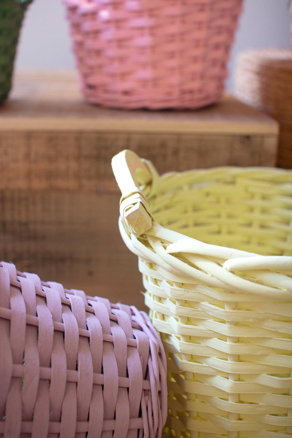 Set of 6 Multi-Color Willow Easter Baskets with Handles