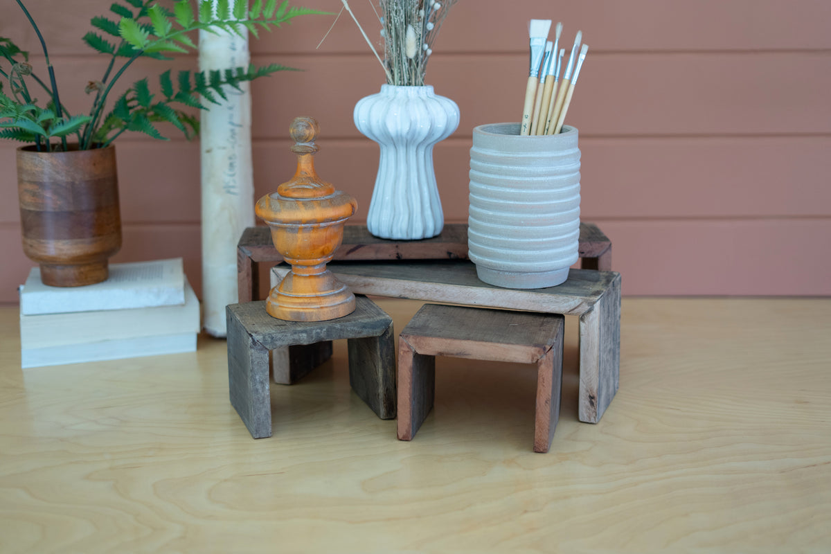 Set of Four Recycled Wood Nesting Rectangle Risers