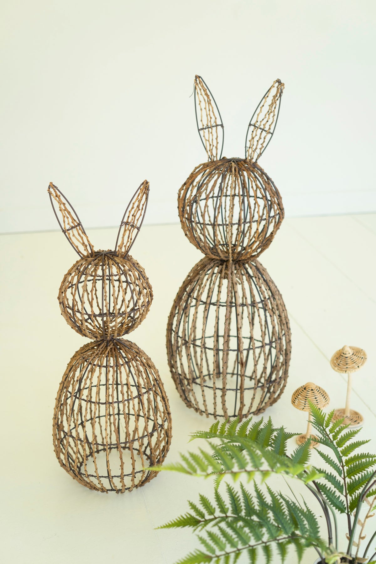Set of Two Twig and Iron Rabbits