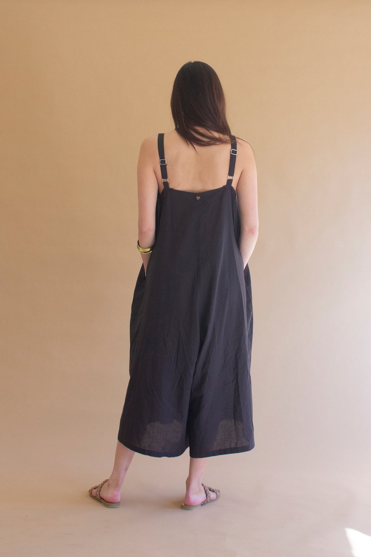 Adjustable Strap Flowy Jumper with Button Detail - Midnight