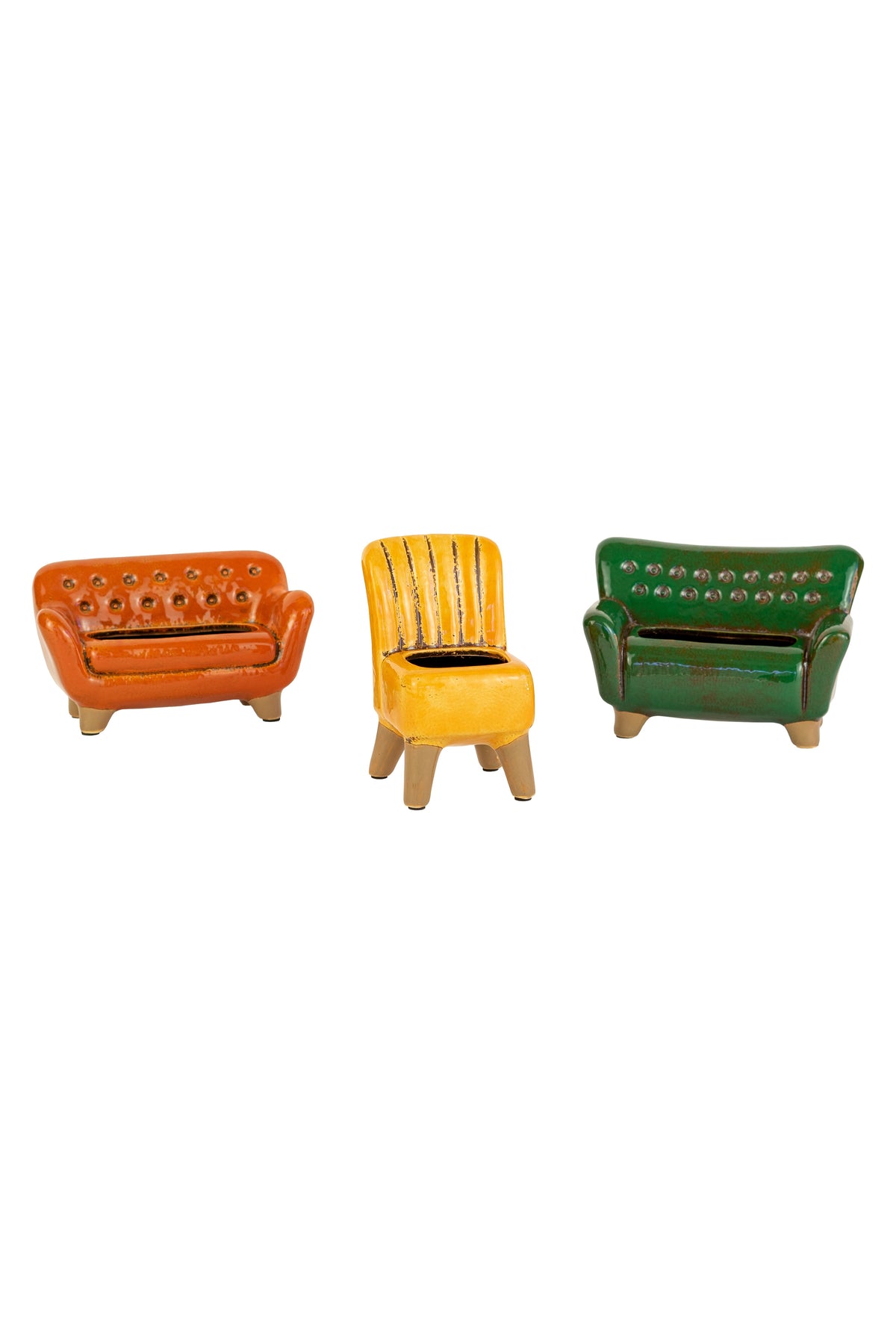Set of Three Ceramic Sofa and Chair Planters
