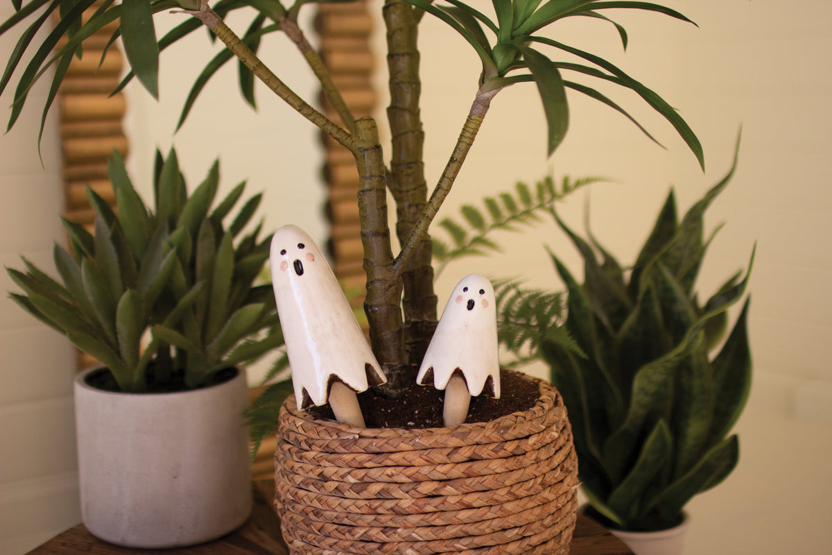 Set of Two Ceramic Ghost Plant Sticks