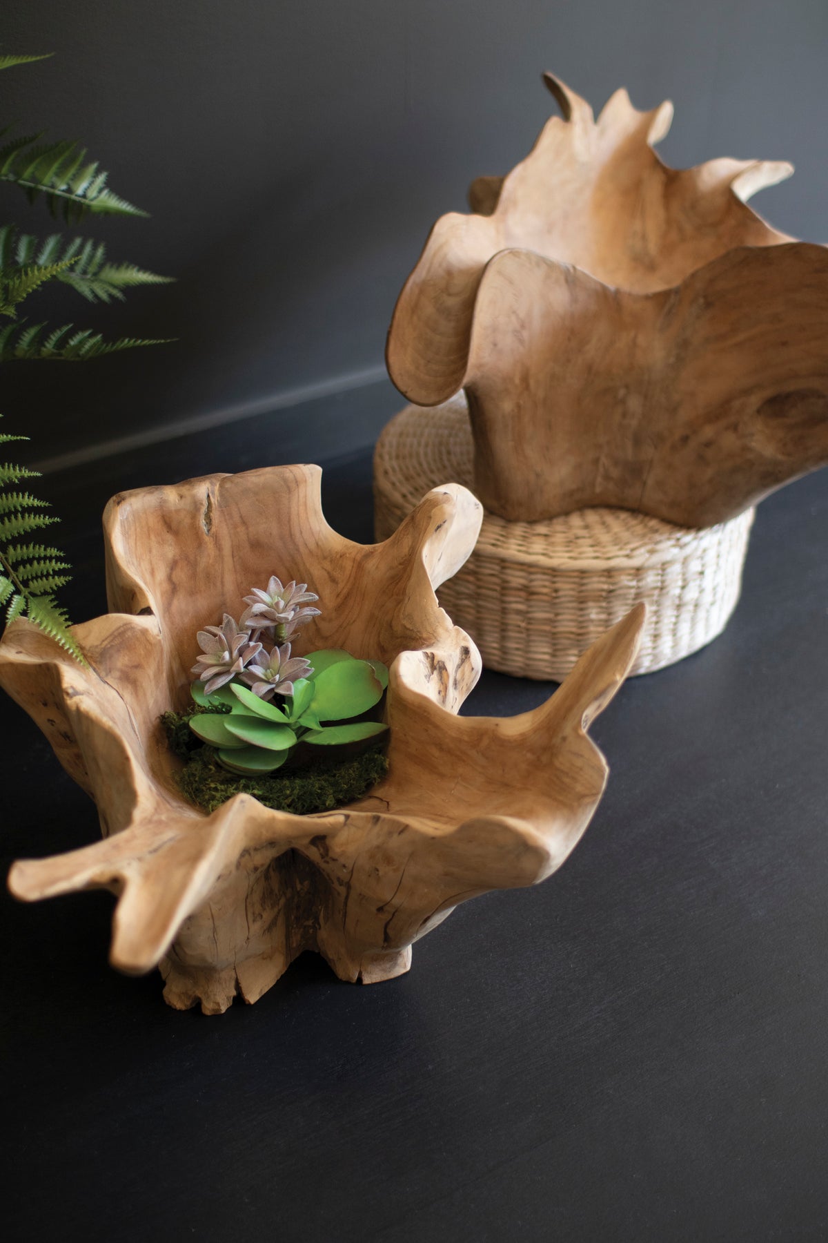 Hand-Carved Blooming Teak Root Bowl