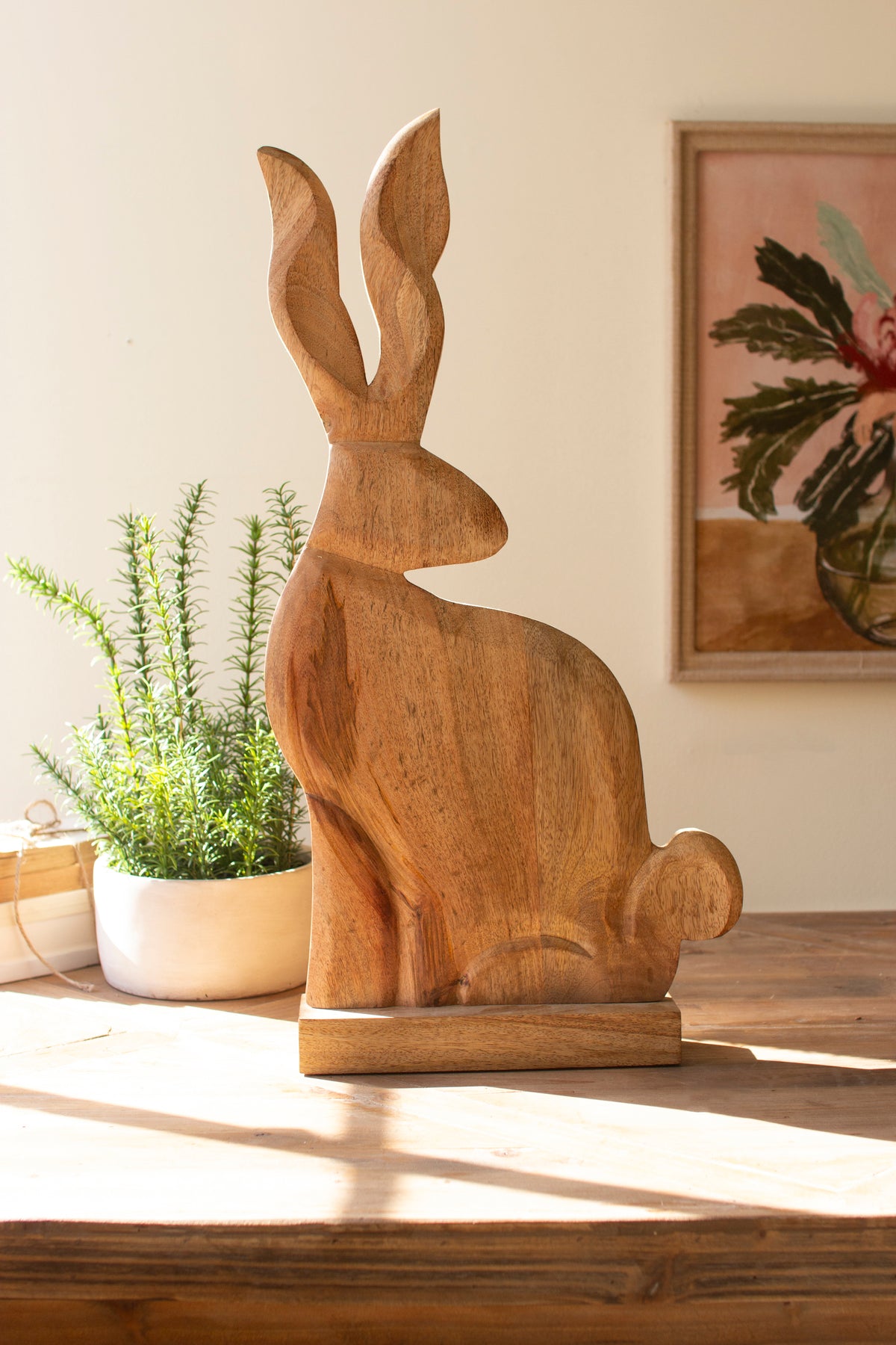 Tall Carved Wooden Rabbit on a Base