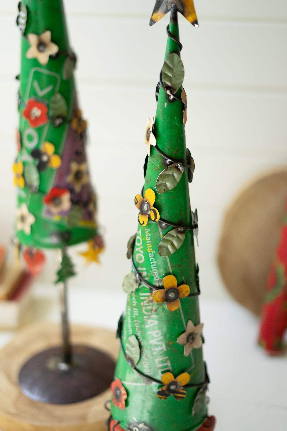 Set of Two Recycled Metal Christmas Trees