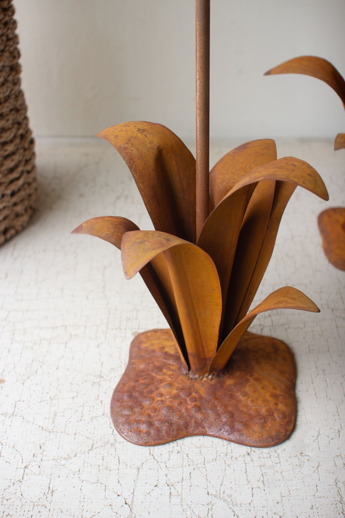 Set of Two Rustic Metal Aloe Plants with Flowers
