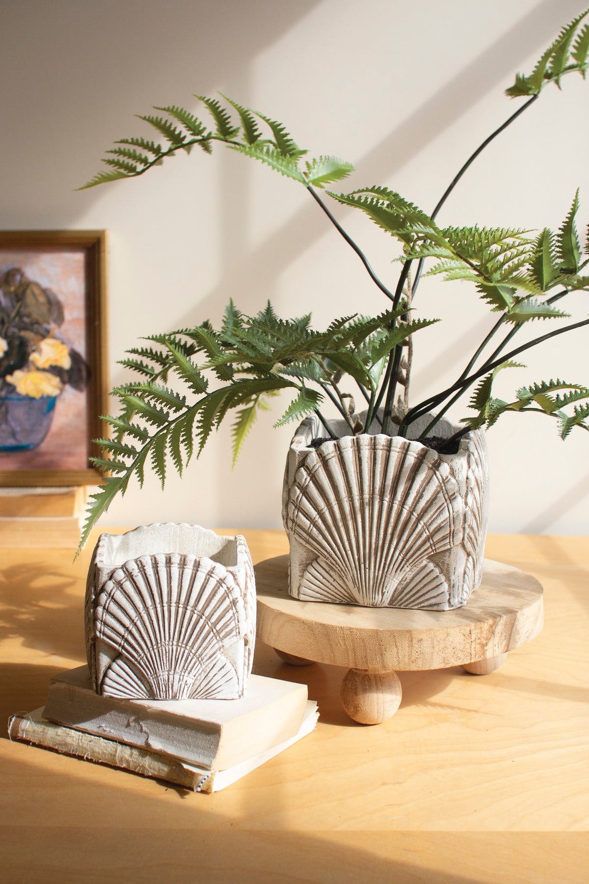 Set of Two Cement Shell Planters #1