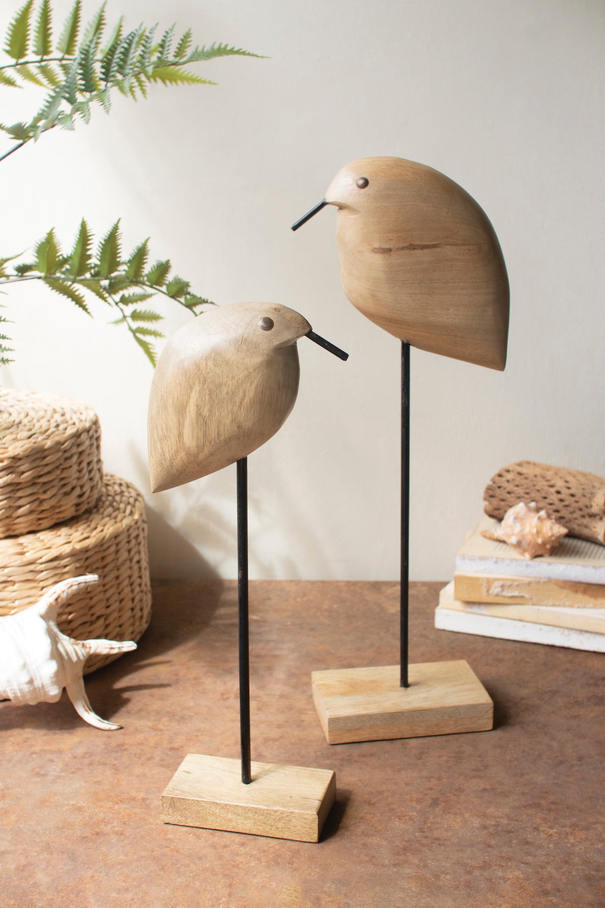 Set of Two Mango Wood Shore Birds on Bases