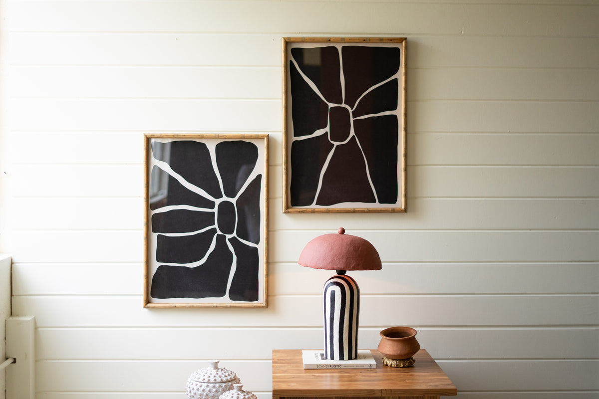 Set of Two Black & White Framed Abstract Prints Under Glass