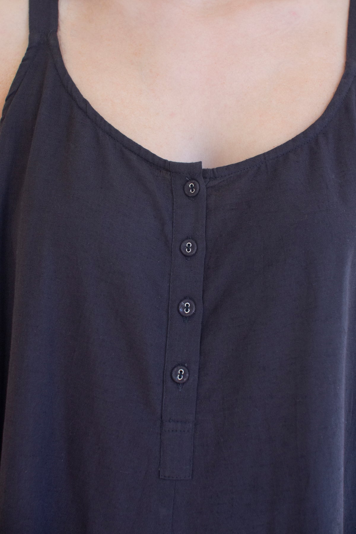 Adjustable Strap Flowy Jumper with Button Detail - Midnight
