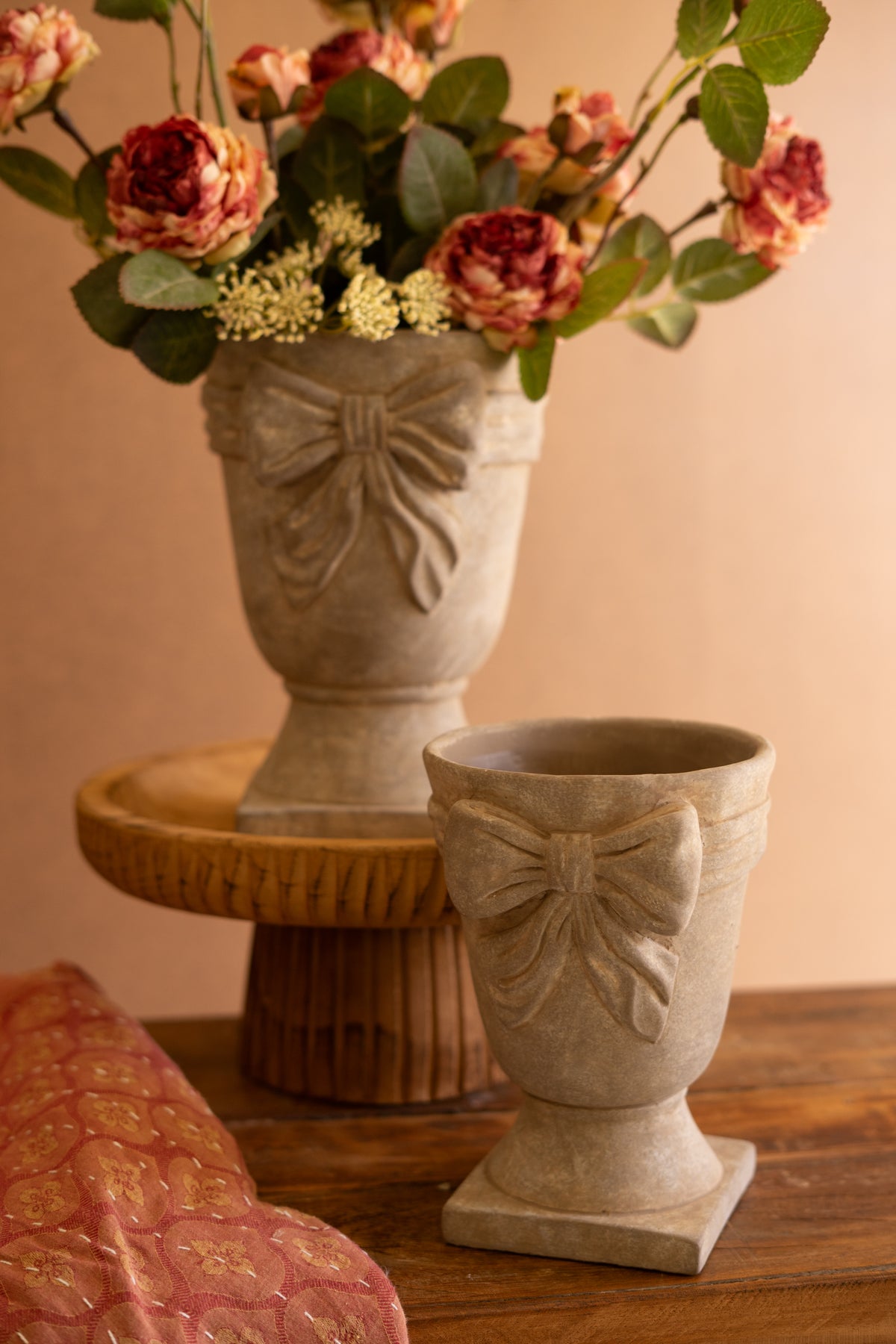 Set of Two Concrete Urns with Bow Detail
