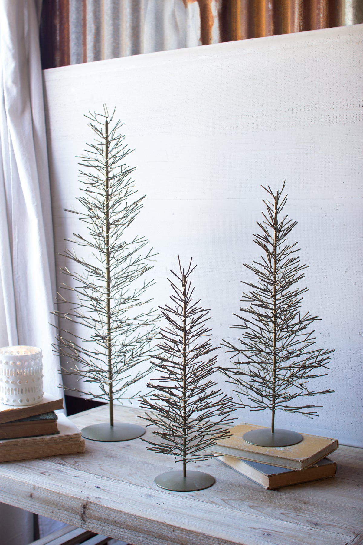 Set of Three Antique Brass Wire Trees
