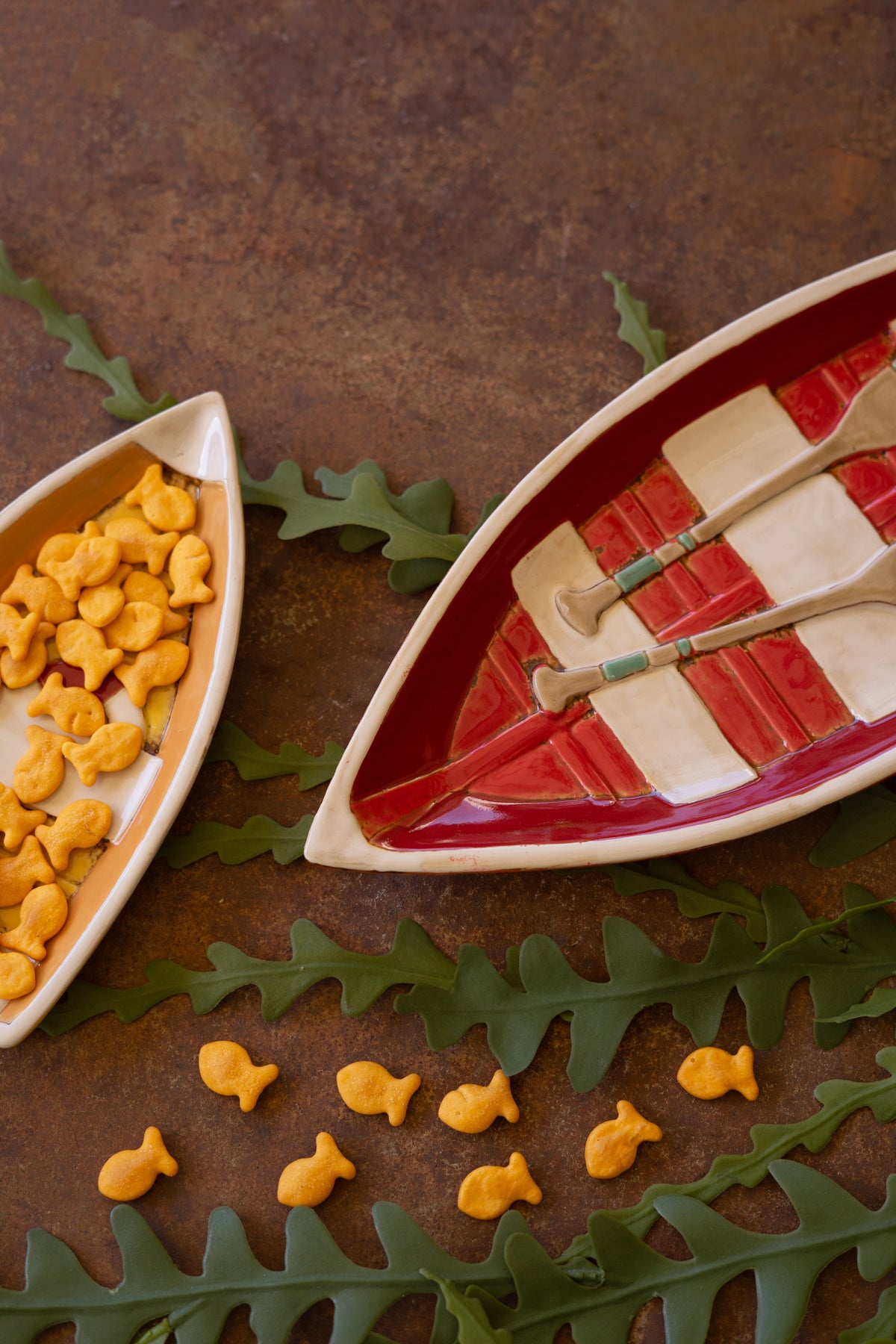 Set of Two Ceramic Boat Platters