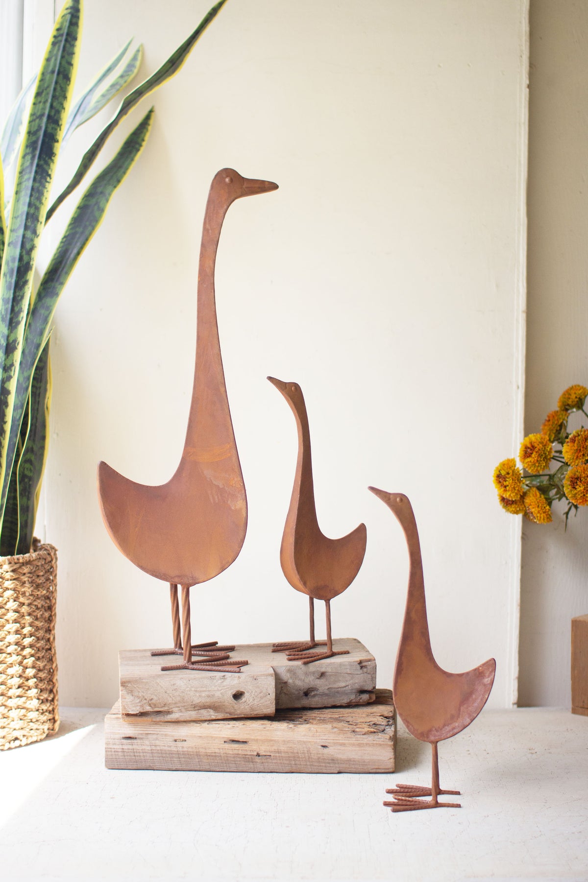 Set of Three Rustic Metal Geese