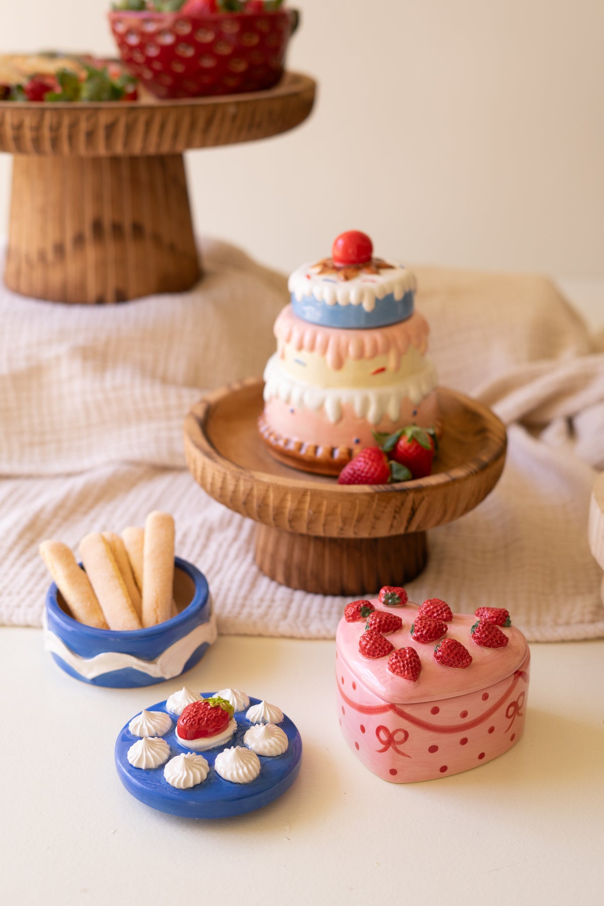 Set of Three Ceramic Dessert Boxes.