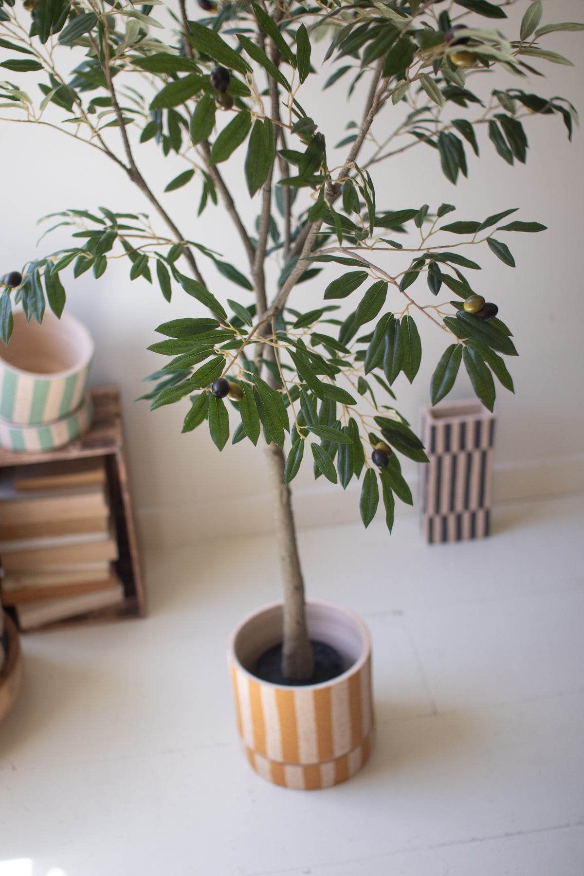 Tall Artificial Olive Tree in a Black Plastic Pot