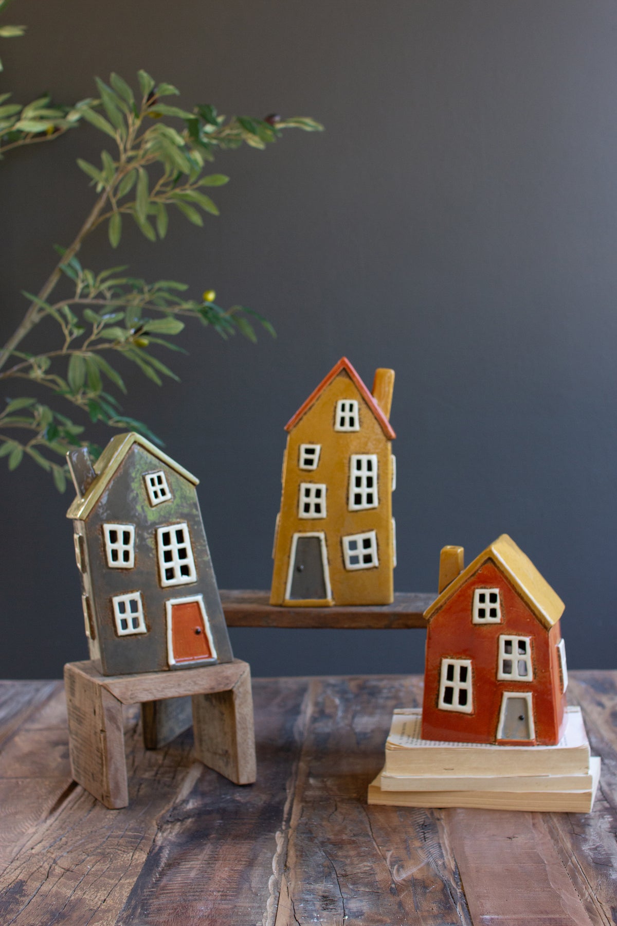 Set of Three Ceramic Houses
