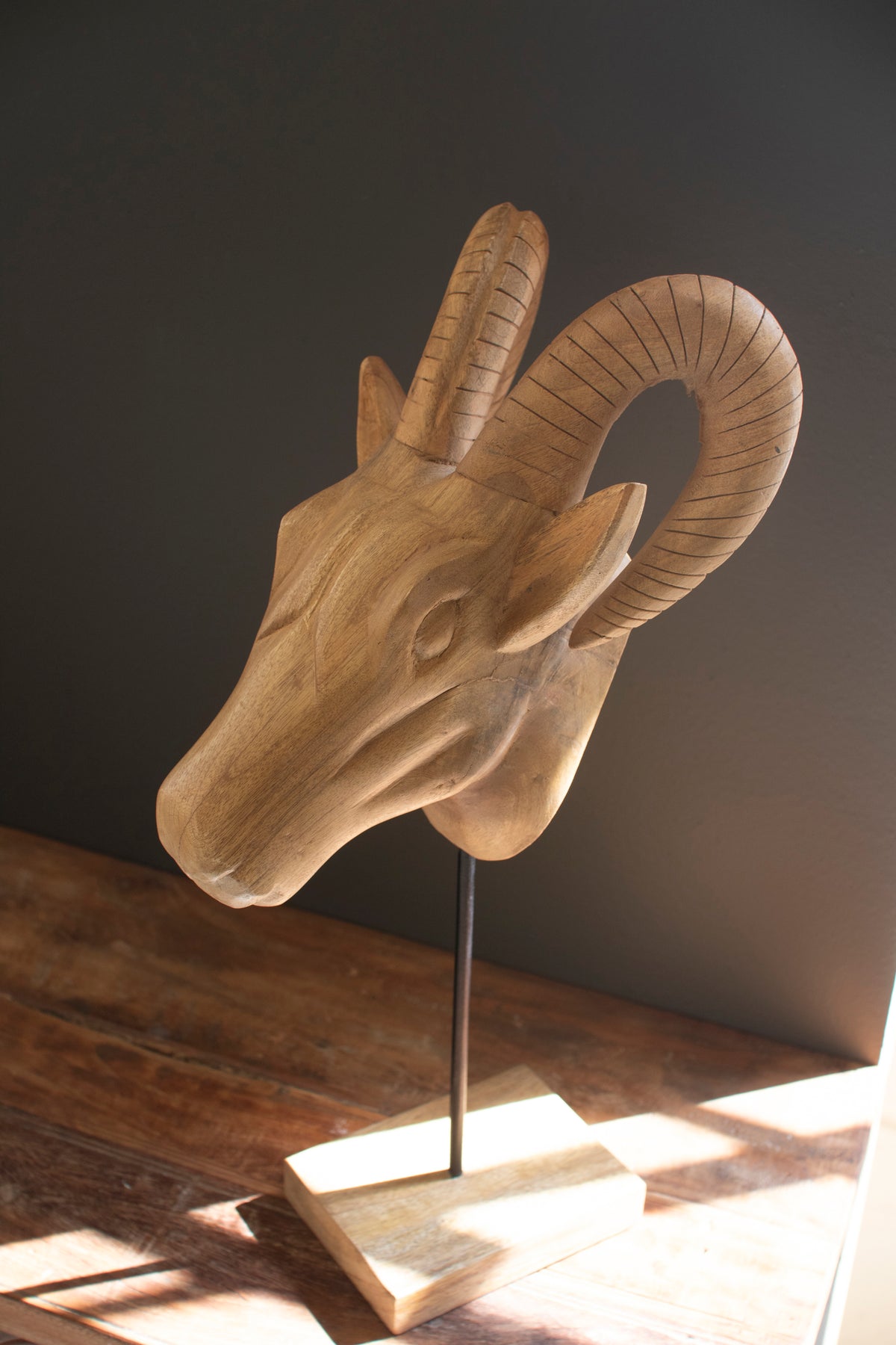 Set of Three Carved Mango Wood African Animal Heads