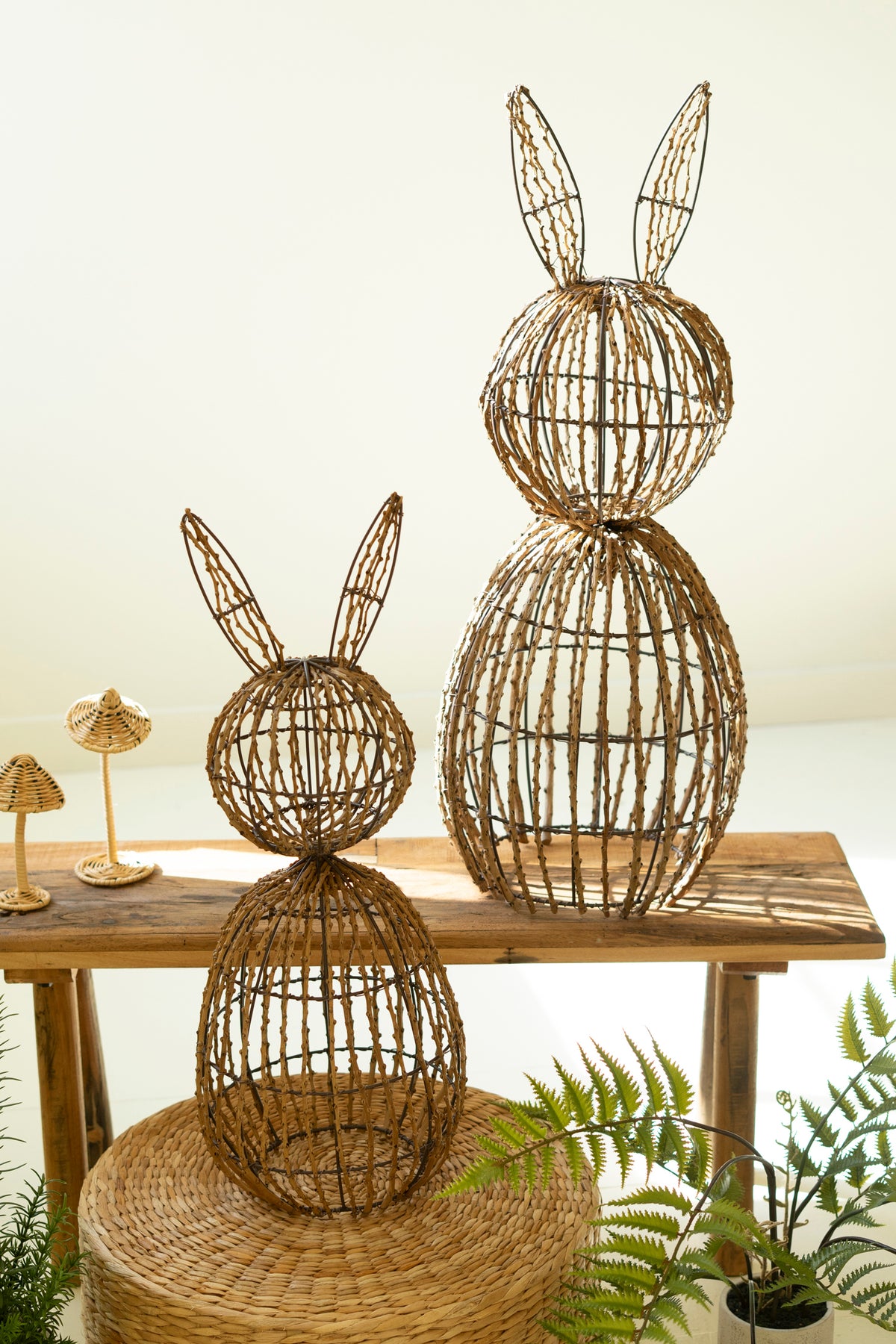 Set of Two Twig and Iron Rabbits