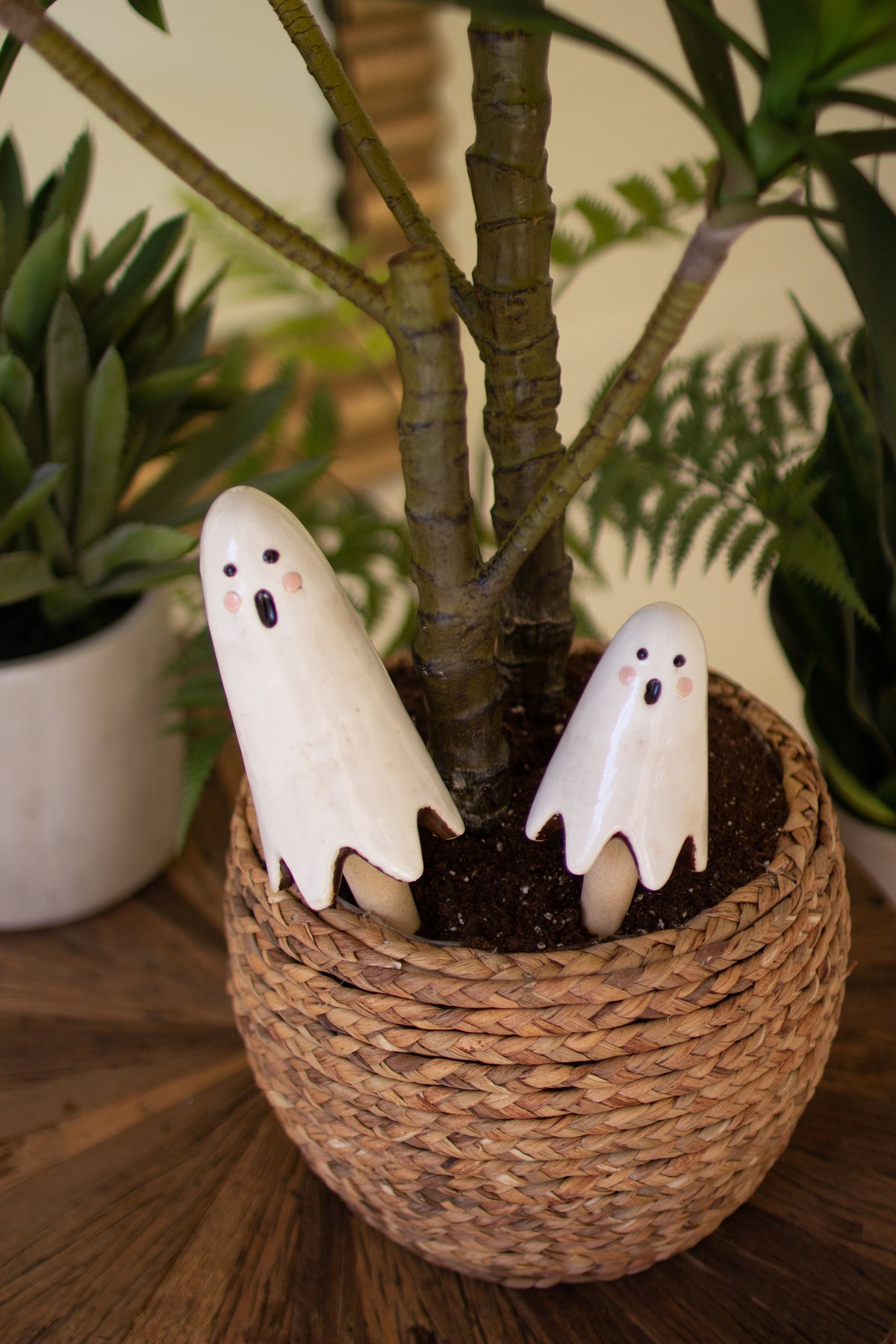 Set of Two Ceramic Ghost Plant Sticks