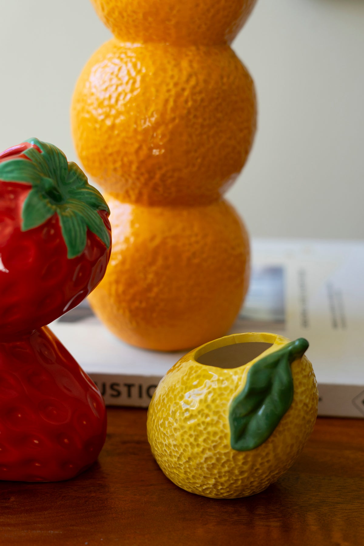 Set of Three Ceramic Bud Vases - Orange, Strwberry and Lemon