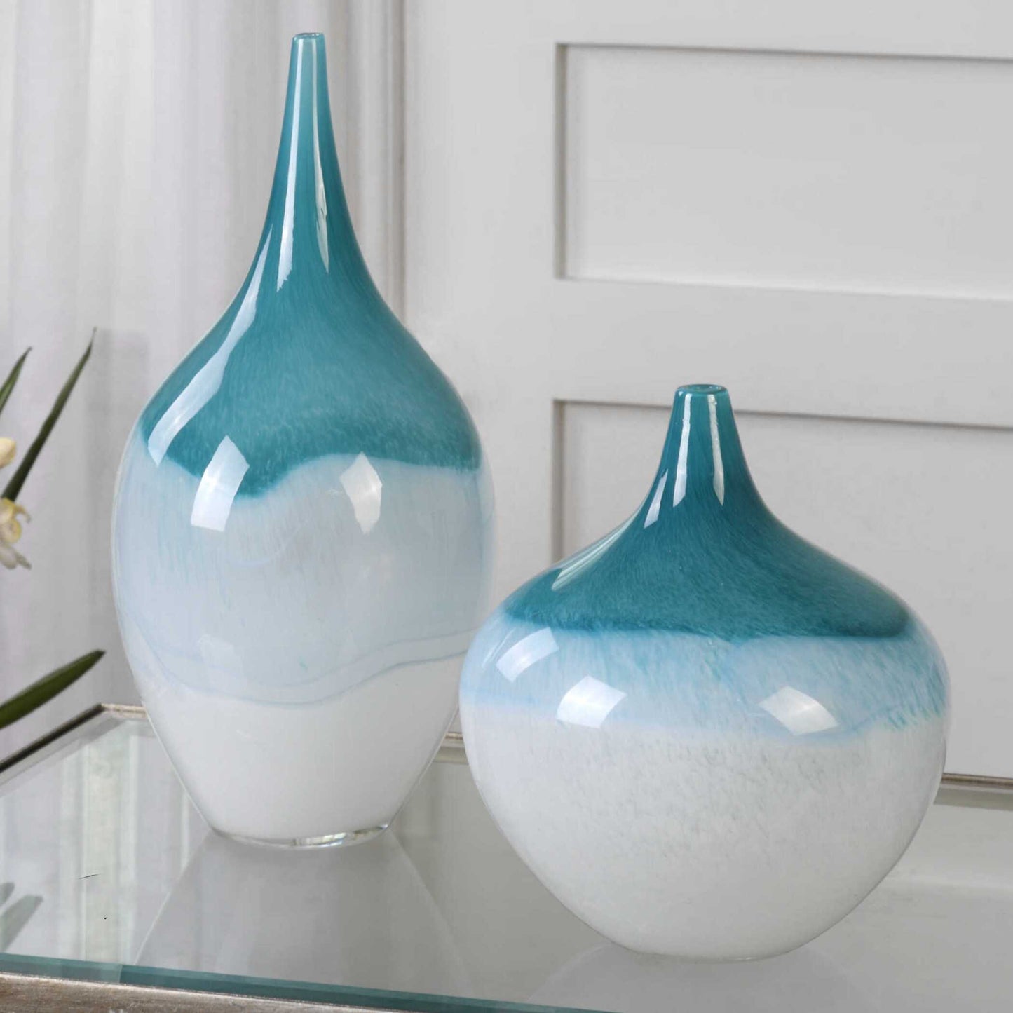 Carla Teal White Vases Set/2