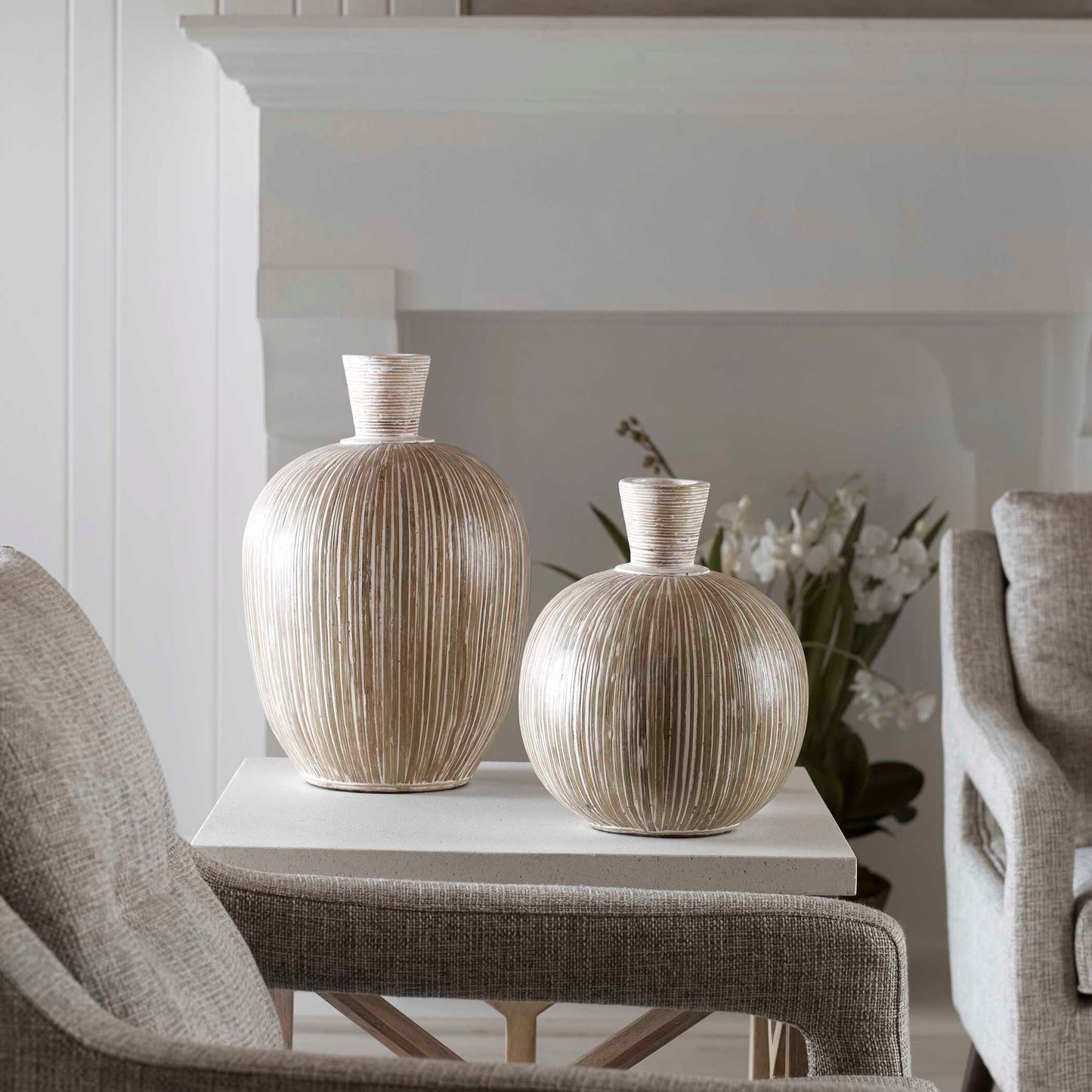 Islander White Washed Vases Set/2