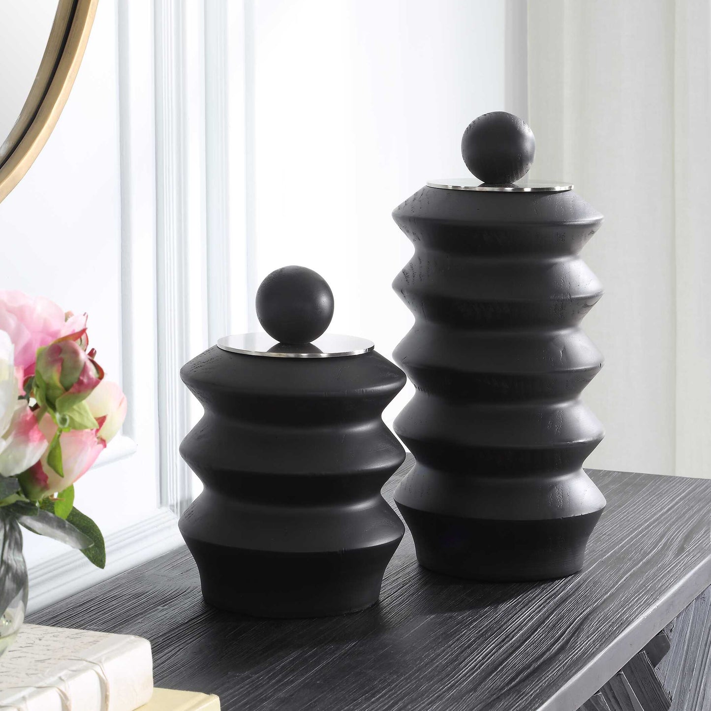Accordion Black Wood Containers Set/2