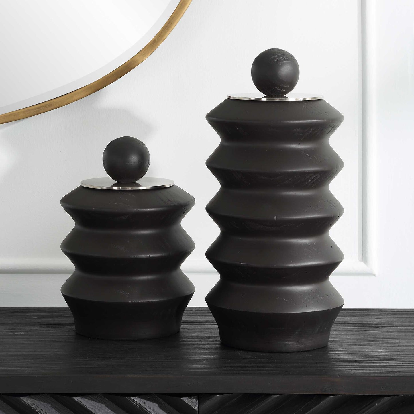 Accordion Black Wood Containers Set/2