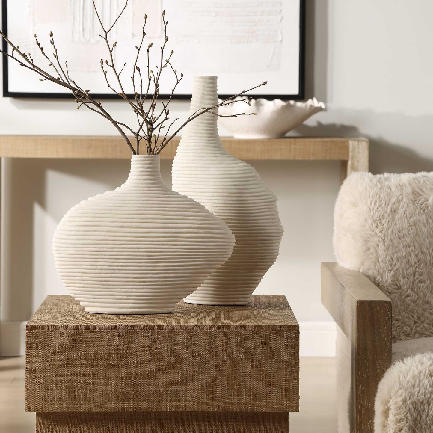 Duostacked Matte White Vases Set/2