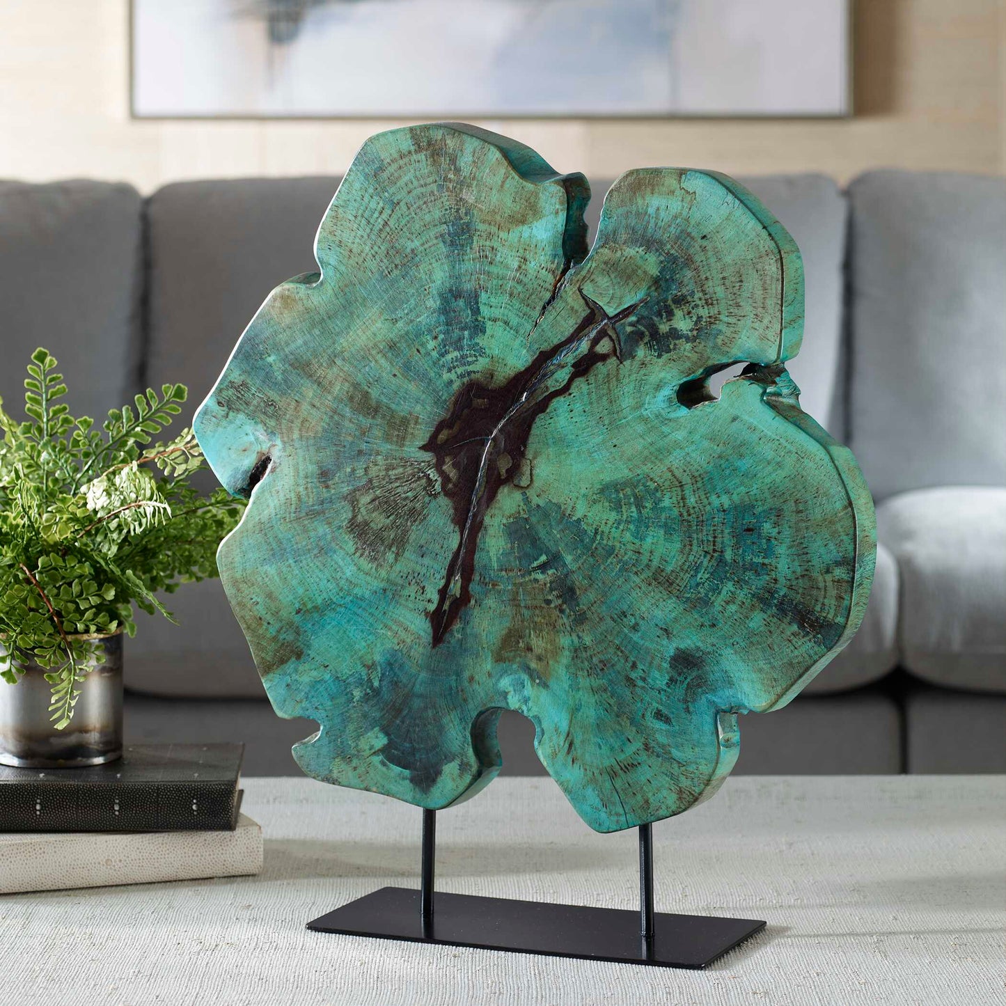 Bahati Wood Blue Sculpture