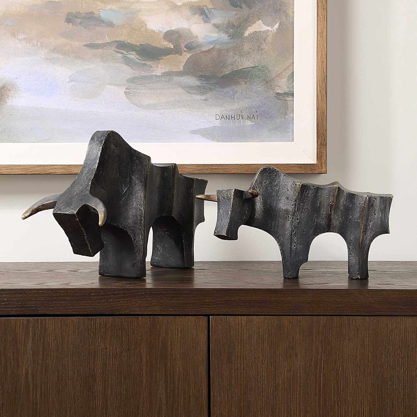 Regal Bull Bronze Sculptures Set/2